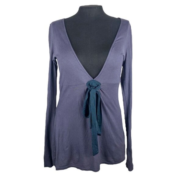 James Perse Los Angeles Purple Low Deep V Neck Front Back Tie T Shirt SZ 1 - Picture 1 of 9